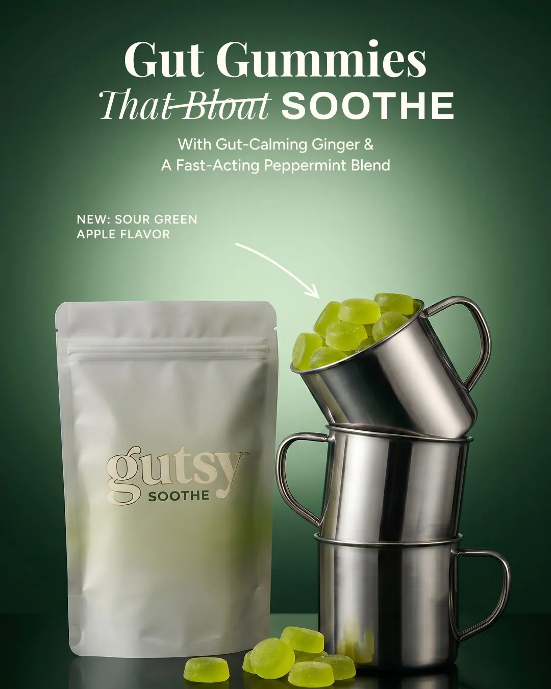 Gutsy Gut Gummies That Soothe editorial supplement ad design by Kai